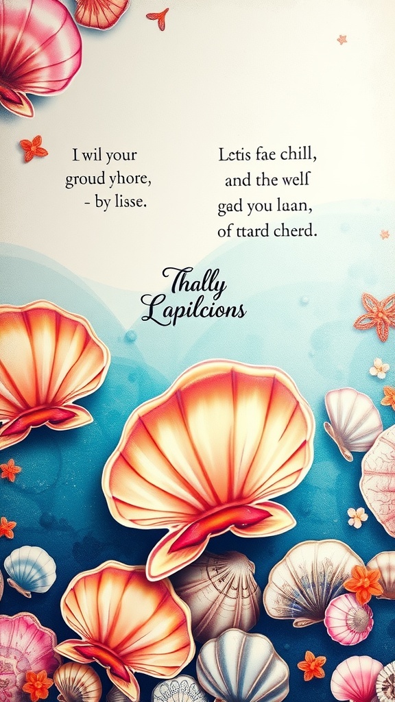 Inspirational clam quotes wallpaper with colorful illustrations and ocean-themed background.